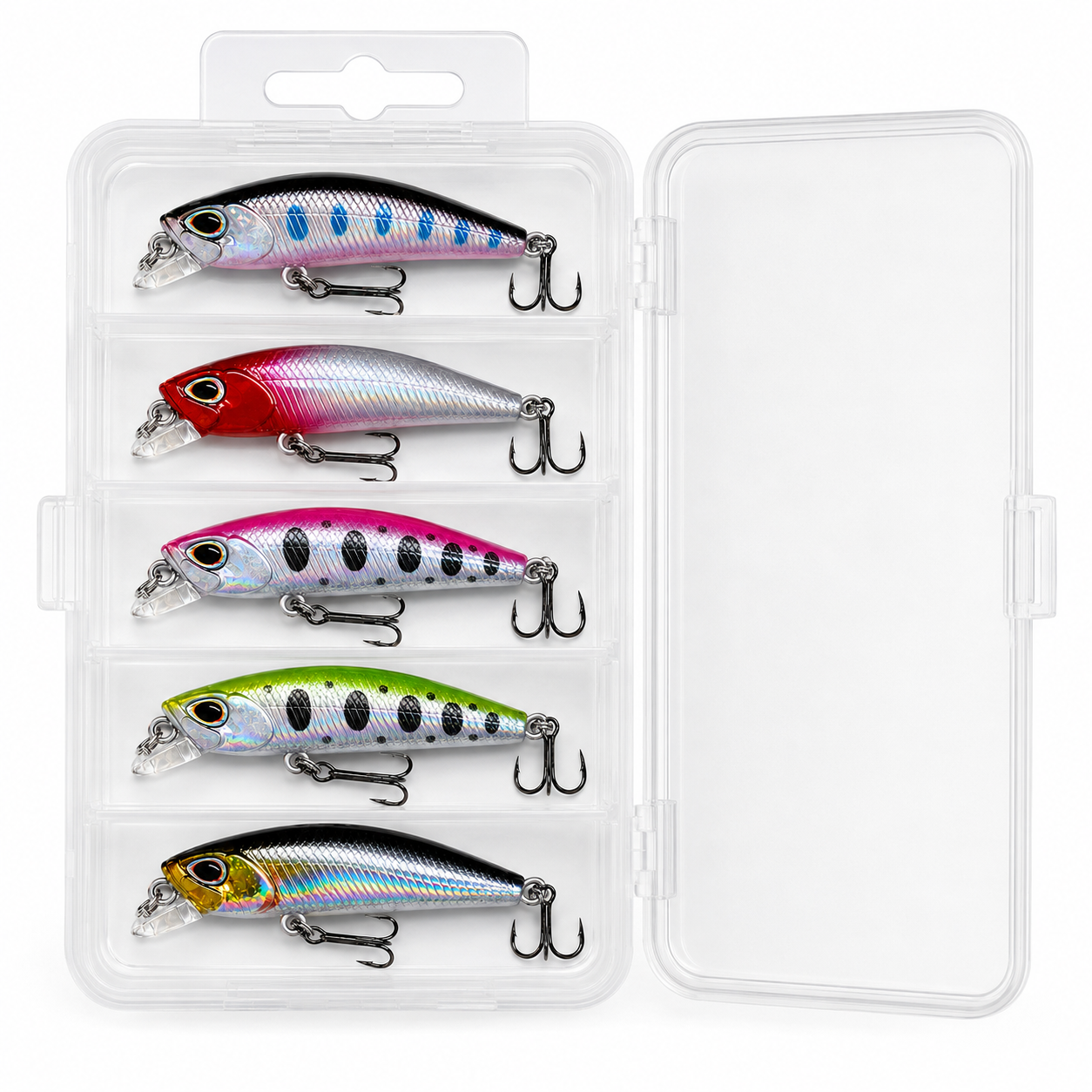 Mini Hologramlı Minnow Seti - 5 Gözlü Plastik Kutu Hediyeli Arkhelais Fishing