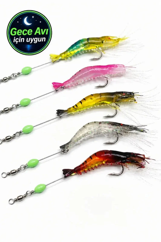 Karides Silikon Yem - Hazır Balık Yemi - LRF Yem - Levrek Çupra Yemi - Jigheadli 5’li Set - 7 cm 6 gr Arkhelais