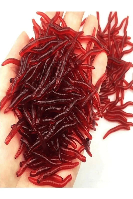 Silikon Solucan Balık Yemi 100 Adet – 3,5 cm Küçük Boy, Kırmızı, Esnek Yapı Arkhelais Fishing