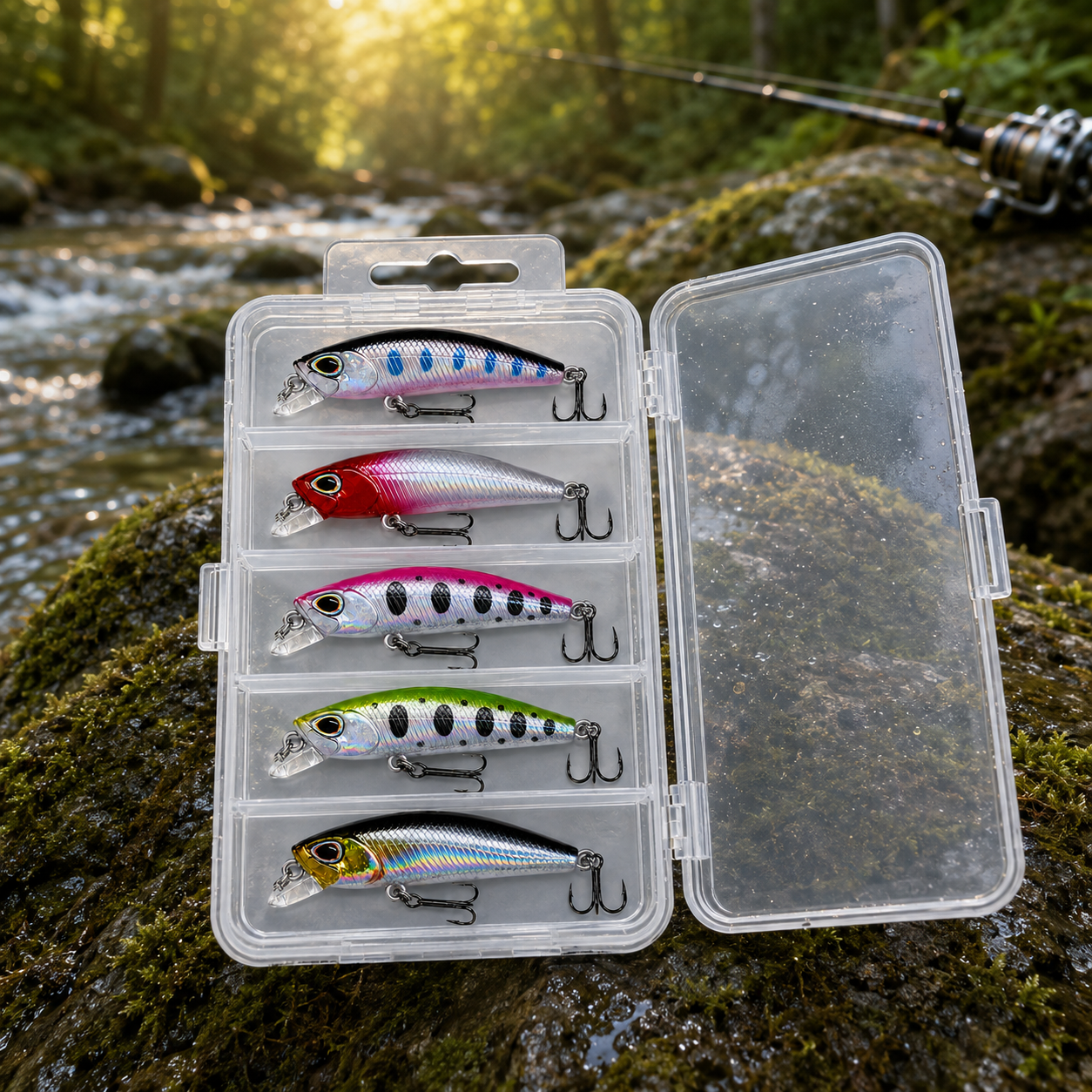 Mini Hologramlı Minnow Seti - 5 Gözlü Plastik Kutu Hediyeli Arkhelais Fishing